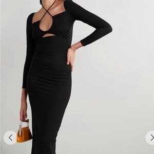 REFORMATION Alexei Black Knit Long Sleeve Tie Neck Midi Dress Medium